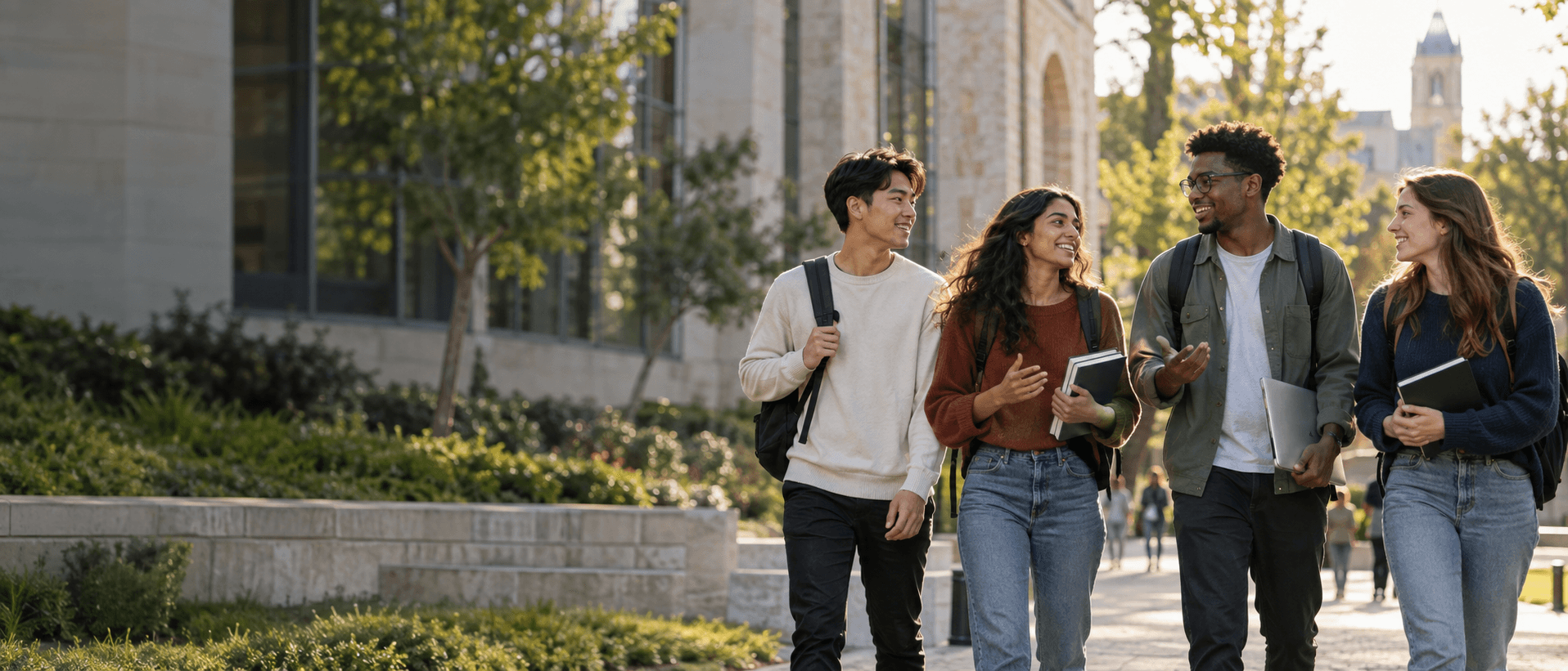 Students talking together on a university campus